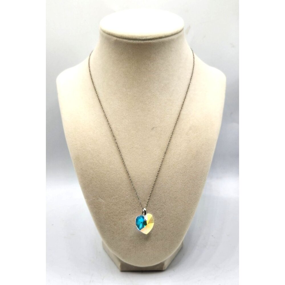 Stamped 924 AU Crystal Heart Pendant With Chain
